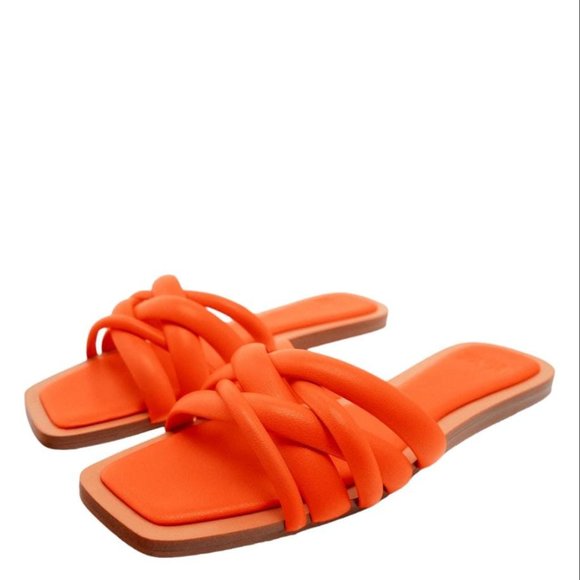 ZARA FLAT STRAPPY SANDALS ORANGE SIZE 7.5   3619/911/070 - Picture 1 of 5